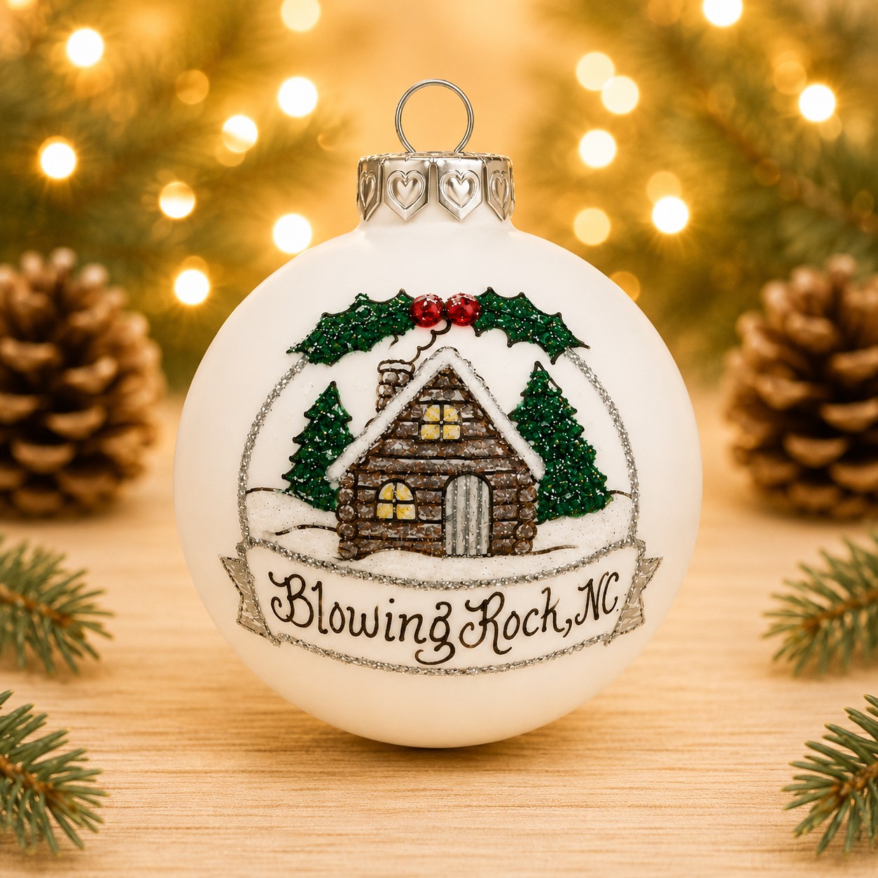 Blowing Rock Snowy Cabin Ornament